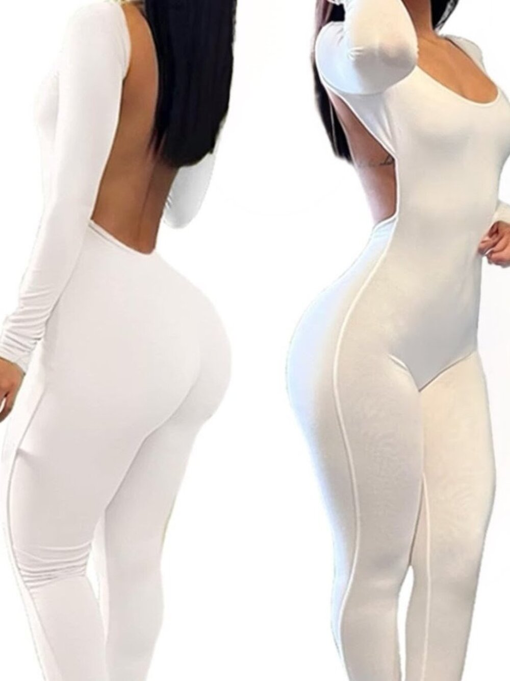 White women long-sleeved backless jumpsuit
